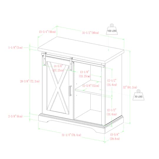 Walker Edison Reclaimed Barnwood 32" Sliding Barn Door Farmhouse Accent Cabinet